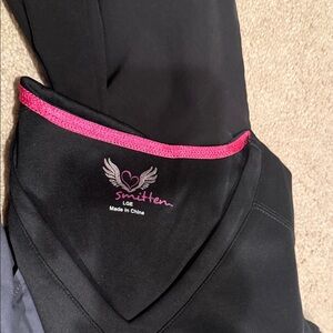 smitten Black Hoodie with Pink Embroidered Logo and Trim